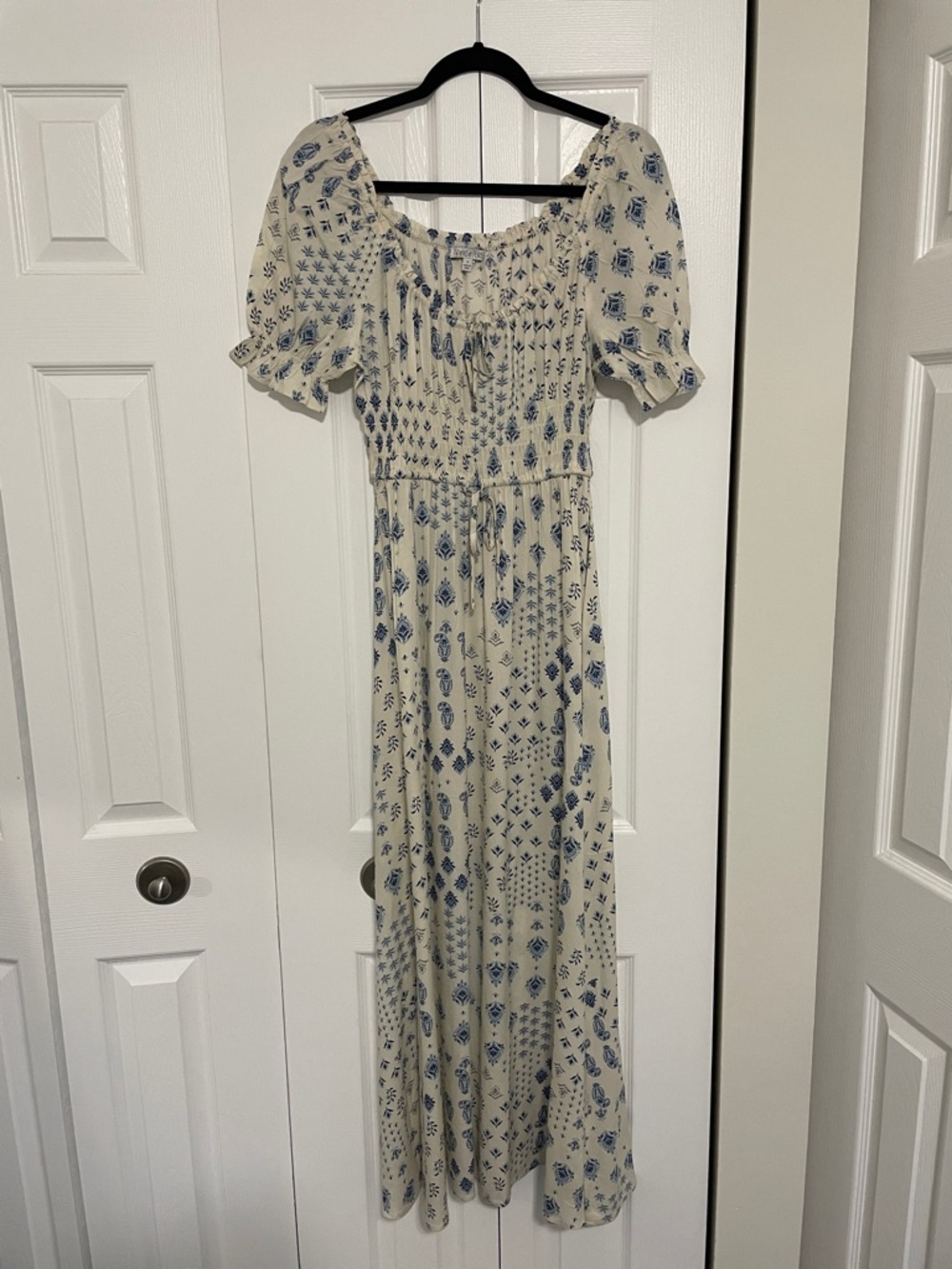 Patrons of Peace Cream Maxi Dress with Blue Floral Print